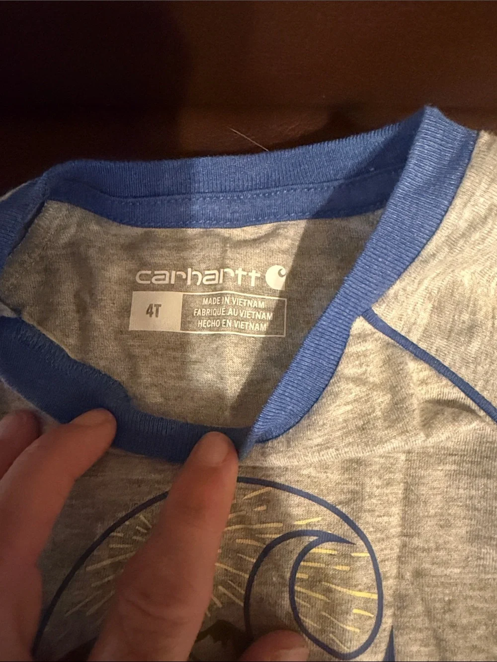 Carhartt Heather Gray Tee with Blue Trim and Scenic Patch